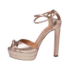 Pre Owned Aquazzura Metallic Bronze Leather Harlow Plateau Platform Ankle Wrap Sandals Size 40