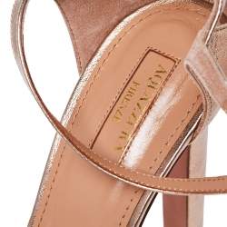 Pre Owned Aquazzura Metallic Bronze Leather Harlow Plateau Platform Ankle Wrap Sandals Size 40