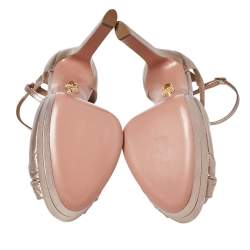 Pre Owned Aquazzura Metallic Bronze Leather Harlow Plateau Platform Ankle Wrap Sandals Size 40