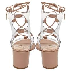 Aquazzura PVC And Beige Leather Milos Ankle Wrap Sandals Size 40