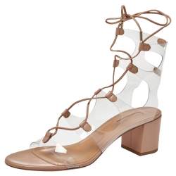 Aquazzura PVC And Beige Leather Milos Ankle Wrap Sandals Size 40