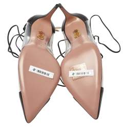 Pre Owned حذاء كعب عالي أكوازورا ماجيك جلد أسود وبي في سي بحزام للكاحل مقاس 37.5