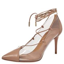 Pre Owned حذاء كعب عالي أكوازورا ملتف حول الكاحل ماجيك بي في سي وجلد بيج مقاس 37