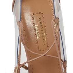 Pre Owned حذاء كعب عالي أكوازورا ملتف حول الكاحل ماجيك بي في سي وجلد بيج مقاس 37