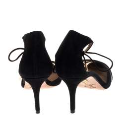 Pre Owned Aquazzura Black Suede Ankle Wrap Sandals Size 37