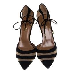 Pre Owned Aquazzura Black Suede Ankle Wrap Sandals Size 37