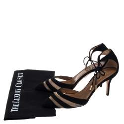 Pre Owned Aquazzura Black Suede Ankle Wrap Sandals Size 37