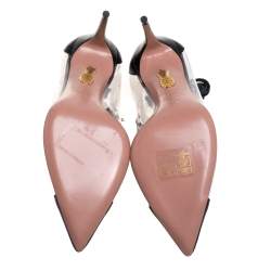 Pre Owned Aquazzura Black Leather And PVC Lace Up Pumps Size 36.5