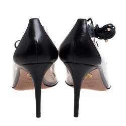 Pre Owned Aquazzura Black Leather And PVC Lace Up Pumps Size 36.5