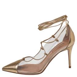 Pre Owned Aquazzura Gold PVC And Leather Magic Pumps Size 37