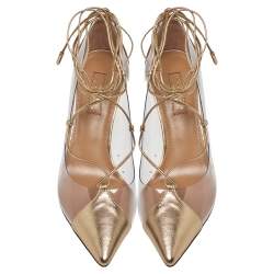 Pre Owned Aquazzura Gold PVC And Leather Magic Pumps Size 37