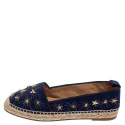 Pre Owned Aquazzura Blue Suede Cosmic Star Espadrilles Size 37