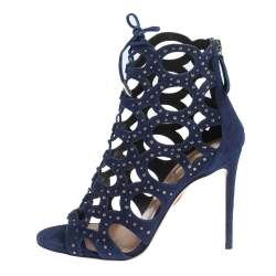 Pre Owned صندل أكوازورا بيغوم سويدي أزرق مفرغ برباط مقاس 37.5