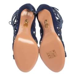 Pre Owned صندل أكوازورا بيغوم سويدي أزرق مفرغ برباط مقاس 37.5