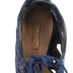 Pre Owned صندل أكوازورا بيغوم سويدي أزرق مفرغ برباط مقاس 37.5