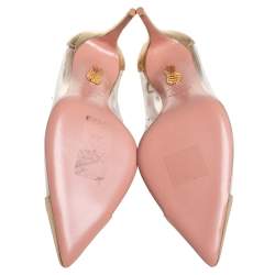 Pre Owned Aquazzura Gold Leather And PVC Magic Ankle Wrap Pumps Size 37.5