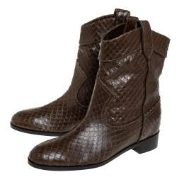مملوكة مسبقًا حذاء بوت للكاحل أكوازورا جلد ثعبان بني مقاس 38