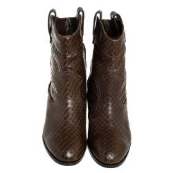 مملوكة مسبقًا حذاء بوت للكاحل أكوازورا جلد ثعبان بني مقاس 38