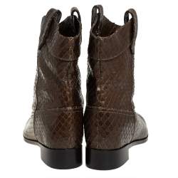مملوكة مسبقًا حذاء بوت للكاحل أكوازورا جلد ثعبان بني مقاس 38