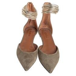 Pre Owned Aquazzura Olive Green Suede Hello Lover Flat Ankle Wrap Sandals Size 39