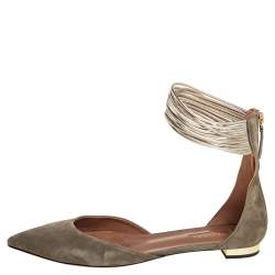 Pre Owned Aquazzura Olive Green Suede Hello Lover Flat Ankle Wrap Sandals Size 39