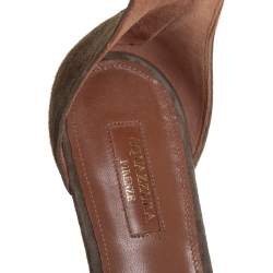 Pre Owned Aquazzura Olive Green Suede Hello Lover Flat Ankle Wrap Sandals Size 39