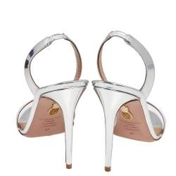 Pre Owned Aquazzura Silver Mirrored Leather So Nude Sandals Size 37
