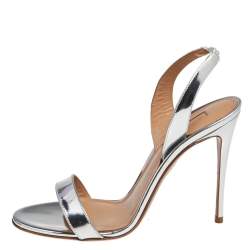 Pre Owned Aquazzura Silver Mirrored Leather So Nude Sandals Size 37