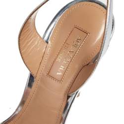 Pre Owned Aquazzura Silver Mirrored Leather So Nude Sandals Size 37