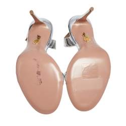 Pre Owned Aquazzura Silver Mirrored Leather So Nude Sandals Size 37
