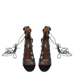 Pre Owned Aquazzura Black Leather Amazon Lace Up Open Toe Sandals Size 38.5