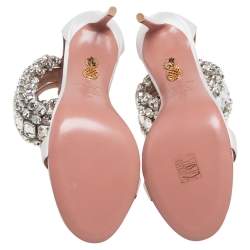 مملوكة مسبقًا Aquazzura White Canvas Embellished  Ankle Wrap Sandals Size 39
