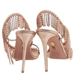 مملوكة مسبقًا صندل أكوازورا جلد ذهبي ميتاليك مزخرف كريستال مقاس 38.5