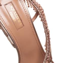 مملوكة مسبقًا صندل أكوازورا جلد ذهبي ميتاليك مزخرف كريستال مقاس 38.5