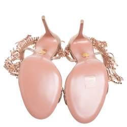 مملوكة مسبقًا صندل أكوازورا جلد ذهبي ميتاليك مزخرف كريستال مقاس 38.5