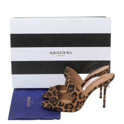 Pre Owned Aquazzura Brown/Black Leopard Print Suede Slide Sandals Size 36