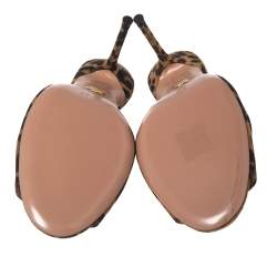 Pre Owned Aquazzura Brown/Black Leopard Print Suede Slide Sandals Size 36