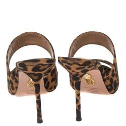 Pre Owned Aquazzura Brown/Black Leopard Print Suede Slide Sandals Size 36