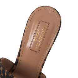 Pre Owned Aquazzura Brown/Black Leopard Print Suede Slide Sandals Size 36
