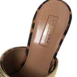 Pre Owned صندل سلايد أكواريزا رينديهفوه جلد صناعي ذهبي وسويدي طباعة فهد بني مقاس 37