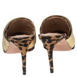 Pre Owned صندل سلايد أكواريزا رينديهفوه جلد صناعي ذهبي وسويدي طباعة فهد بني مقاس 37