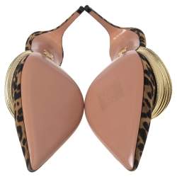 Pre Owned صندل سلايد أكواريزا رينديهفوه جلد صناعي ذهبي وسويدي طباعة فهد بني مقاس 37