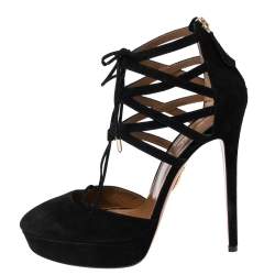 Aquazzura  Black Suede Belgravia Platform Sandals Size 39.5