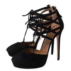 Aquazzura  Black Suede Belgravia Platform Sandals Size 39.5