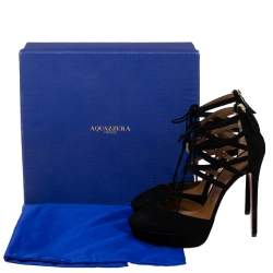 Aquazzura  Black Suede Belgravia Platform Sandals Size 39.5