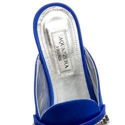Pre Owned Aquazzura Blue Satin Crystal Mule Flat Sandals Size 35
