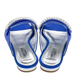 Pre Owned Aquazzura Blue Satin Crystal Mule Flat Sandals Size 35