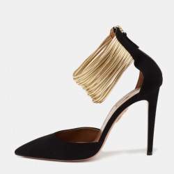 Pre Owned Aquazzura Black Suede Hello Lover Ankle Strap Pumps Size 40.5