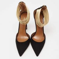 Pre Owned Aquazzura Black Suede Hello Lover Ankle Strap Pumps Size 40.5