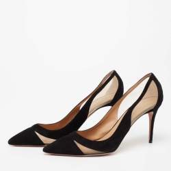 مملوكة مسبقًا Aquazzura Black Suede and Mesh Savoy Pumps Size 41